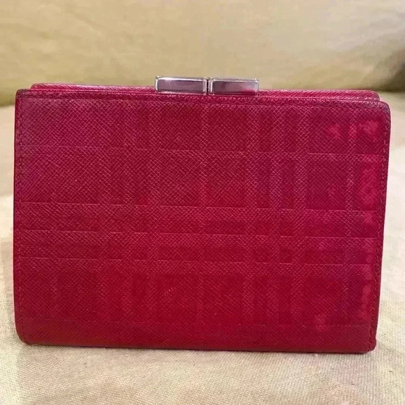 Burberry Red Embossed Check Leather Wallet - Picture 9 of 9
